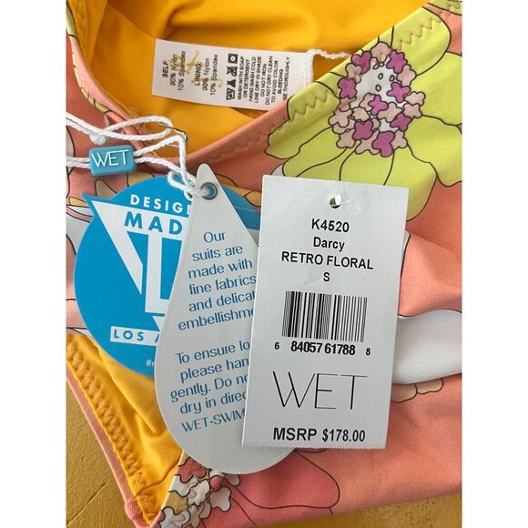 Wet Swimwear Darcy Retro Floral Plunge Drawstring One Piece Orange Women's S NWT - Picture 4 of 4